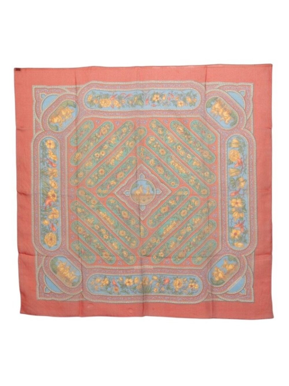 Hermes Carre 90 Silk Muslin Qalamdan Scarf Large Red Multicolor